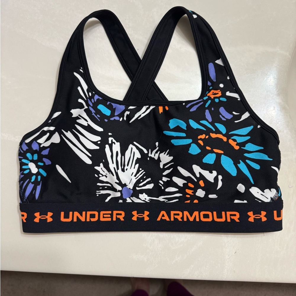Under Armour Women's Floral Sports Bra - Black and Orange
